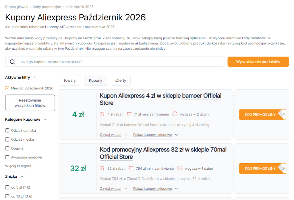Wyprzedaże na AliExpress październik kody promocyjne