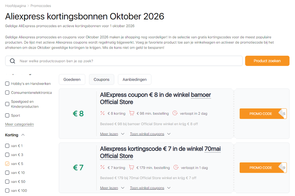Uitverkoop op Aliexpress oktober kortingsbonnen