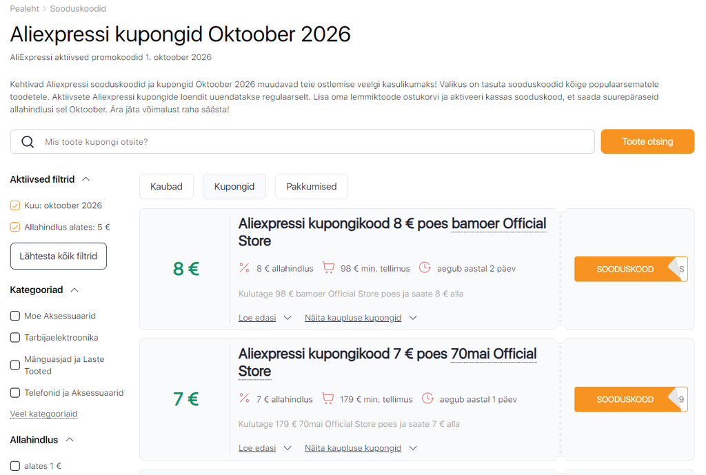Soodusmüügid AliExpressis oktoobris – kupongid