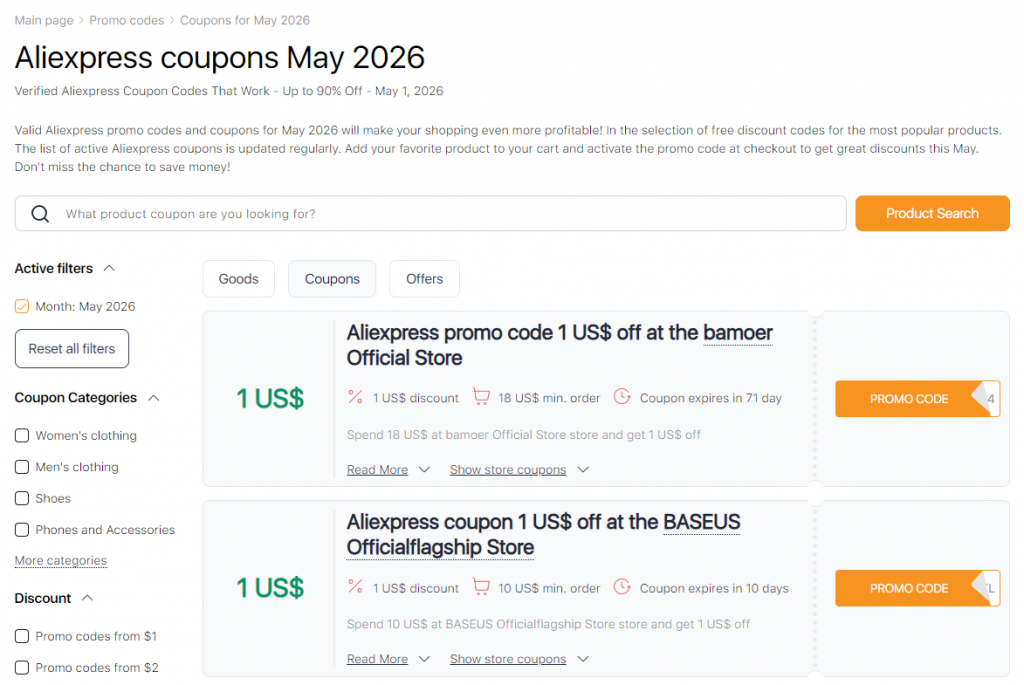Sales on Aliexpress May coupons