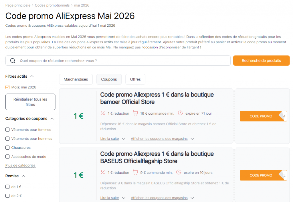 Ventes sur Aliexpress Mai coupons