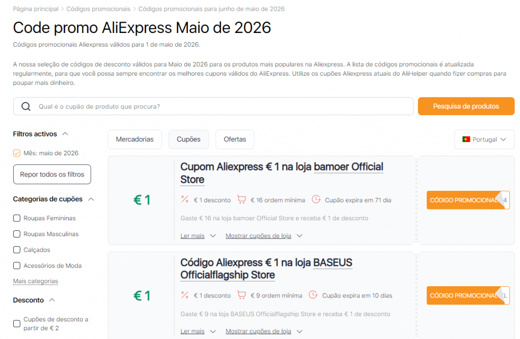 Promoções no Aliexpress Maio cupons