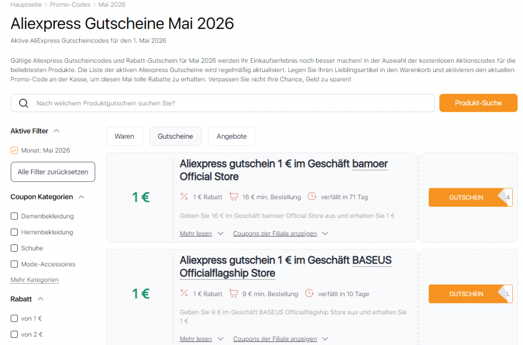 Verkäufe auf Aliexpress Mai Gutscheine 
