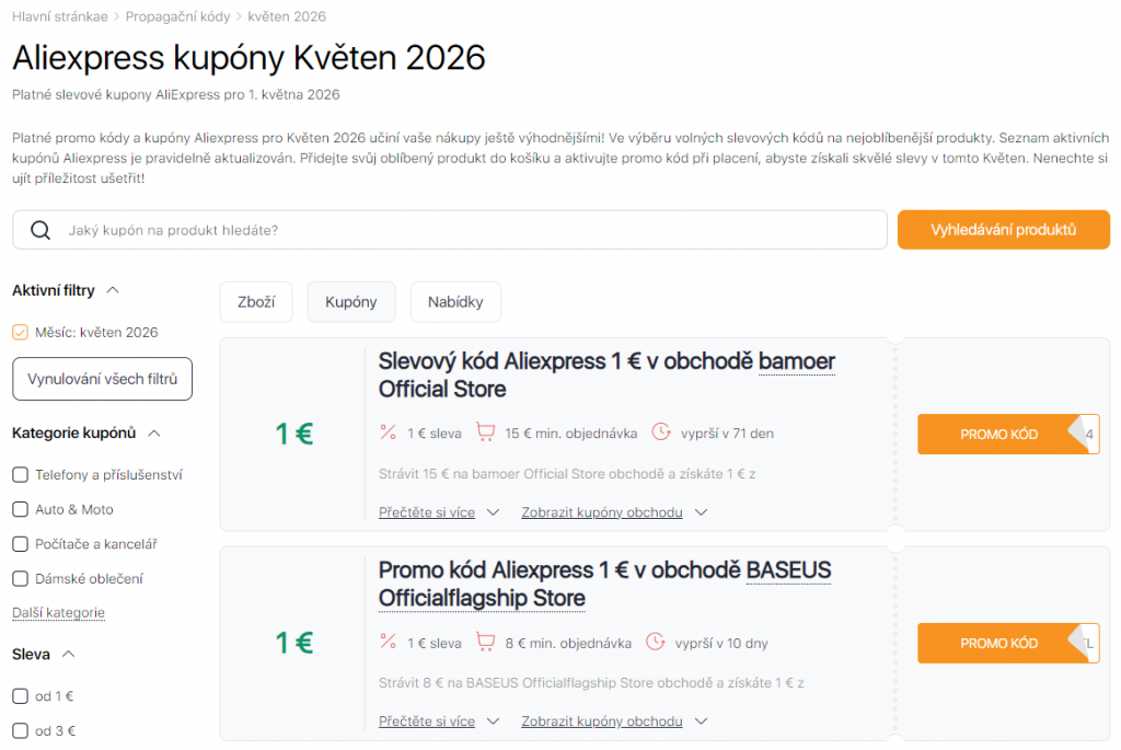 Výprodejích na Aliexpressu květen Kupóny