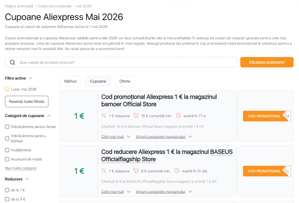 Vânzări pe Aliexpress Mai cupoane
