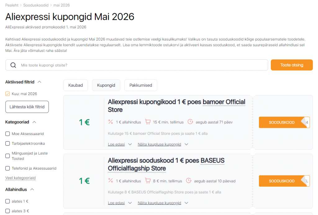 Müük Aliexpressil mai kupongid