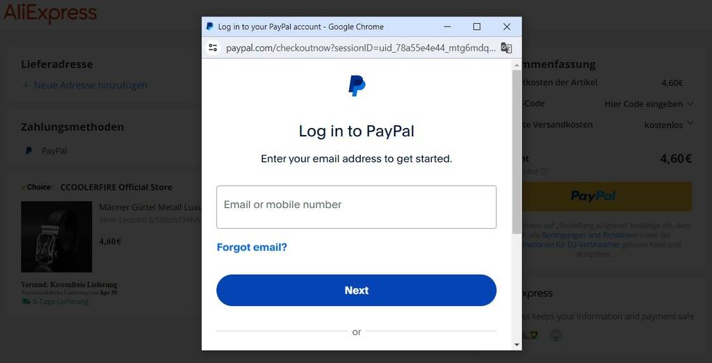 Aliexpress Zahlungsmethoden - PayPal