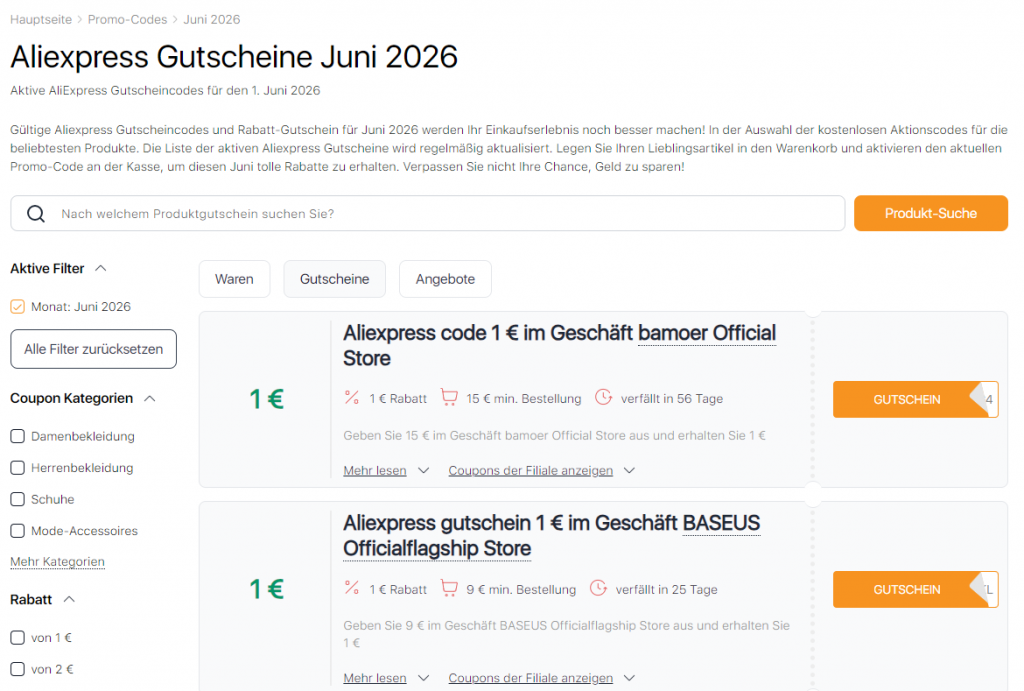 Verkauf auf Aliexpress Juni Gutscheine