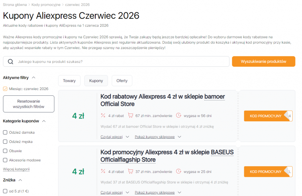 Wyprzedażach na Aliexpress Czerwiec kupony