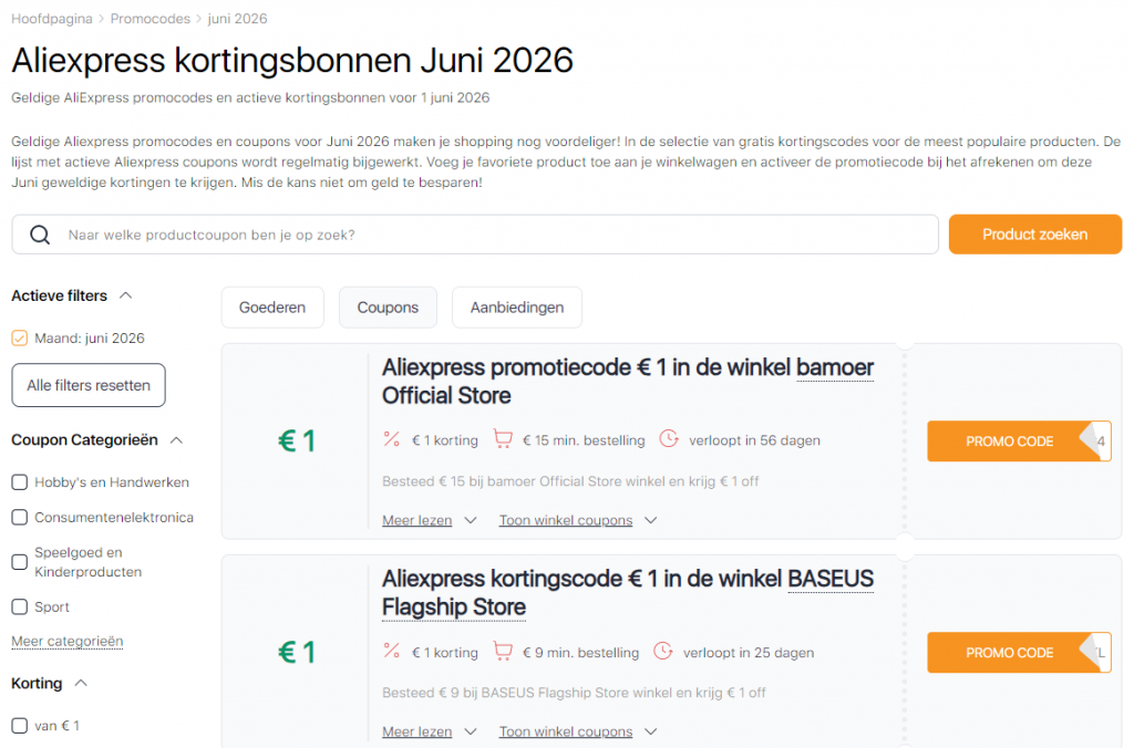 Verkoop op Aliexpress juni kortingsbonnen