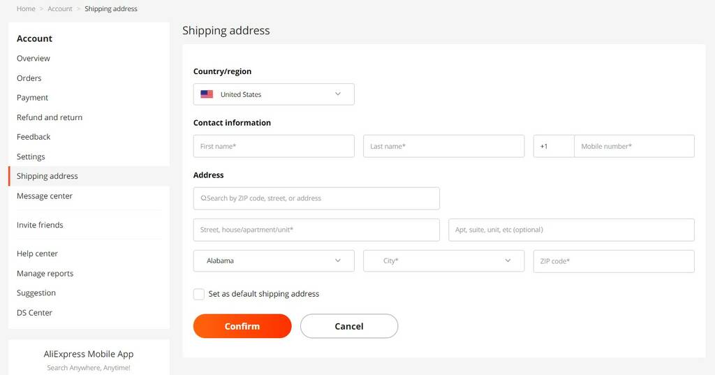 How to change shipping address on Aliexpress
