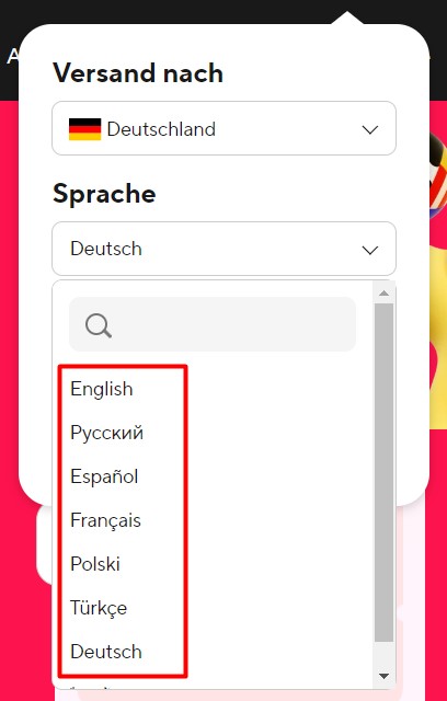 Sprache auf AliExpress ändert