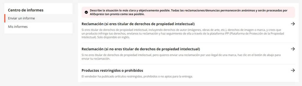 Presentar una reclamación en Aliexpress