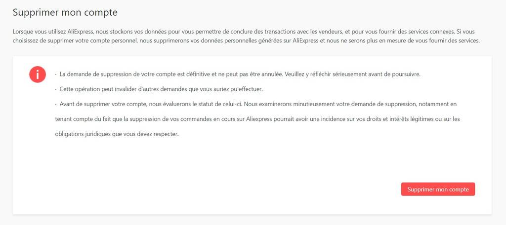 Comment supprimer un compte Aliexpress