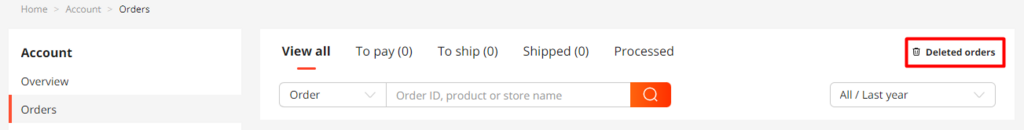 Order History on Aliexpress - restore