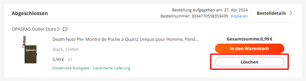 Bestellhistorie auf Aliexpress - Löschen