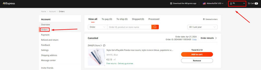 Order History on Aliexpress