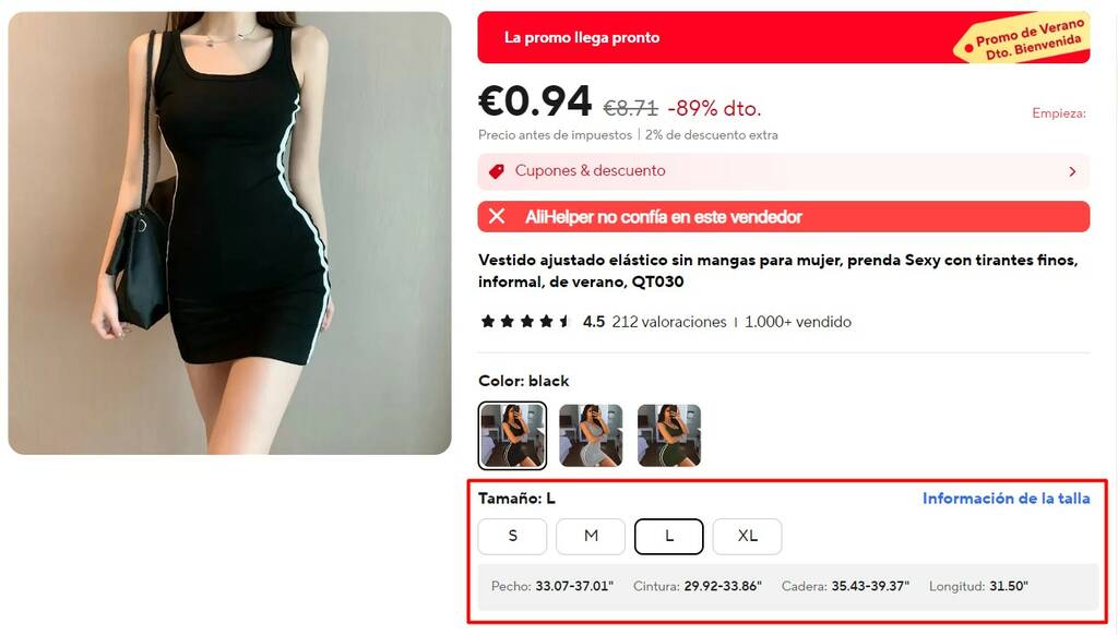 Tallas de ropa de mujer en AliExpress