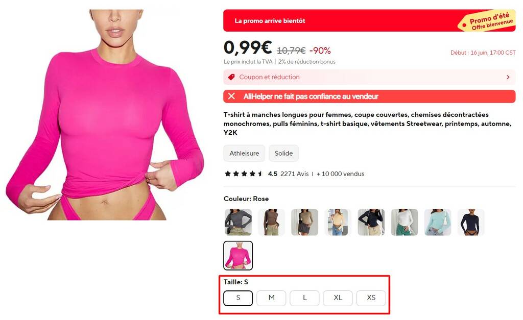 Tailles de vêtements pour femmes sur AliExpress