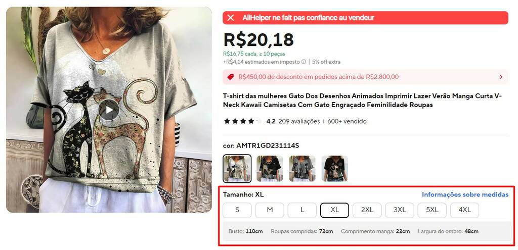 Tamanhos de roupas femininas no AliExpress