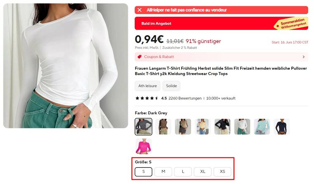 Bekleidungsgrößen für Frauen auf AliExpress