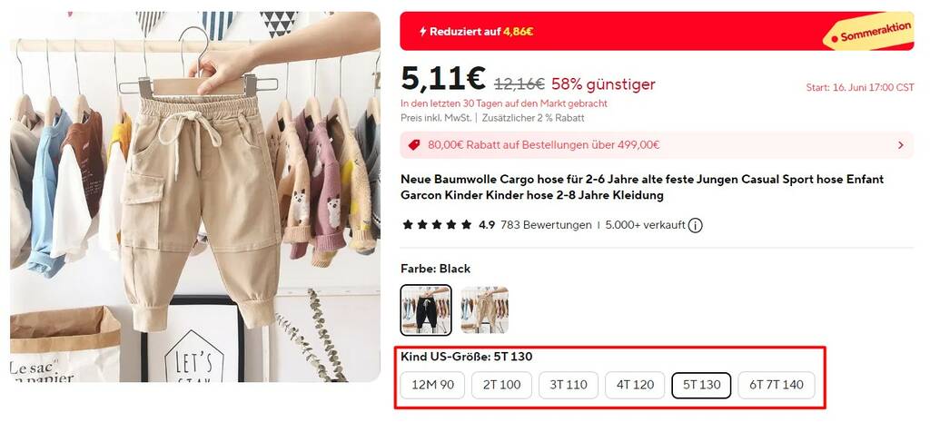 Kinderkleidung Größen auf AliExpress