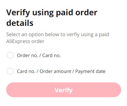 Restore AliExpress account using paid order details