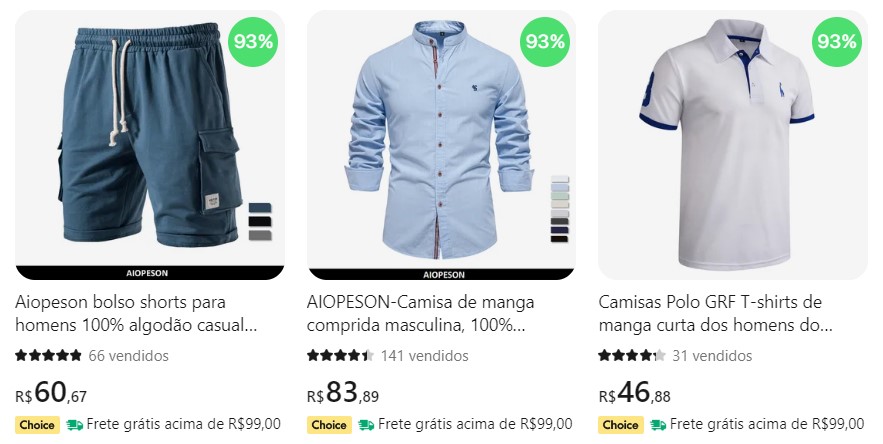 Melhores lojas roupas masculinas Aliexpress