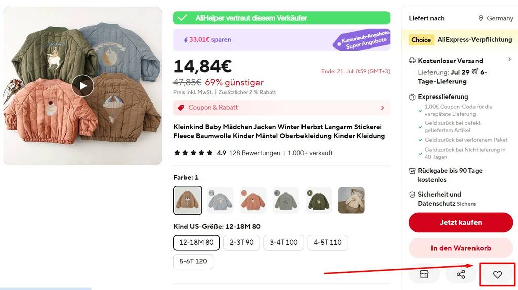 Wie man bei Aliexpress einen Rabatt erhält - Favoriten