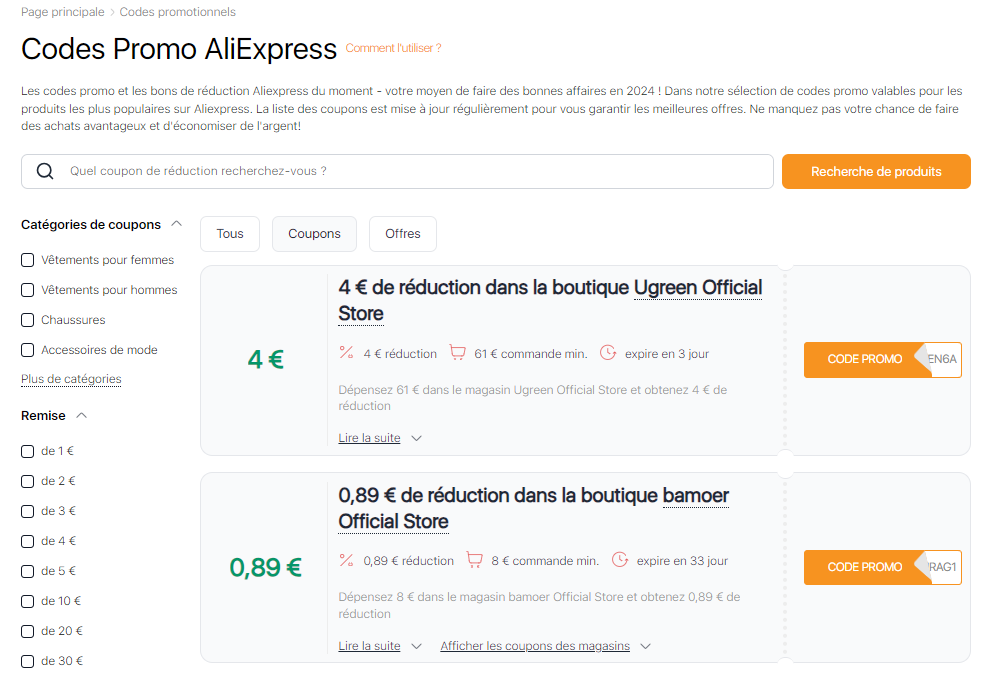 Comment fonctionnent coupons Aliexpress 