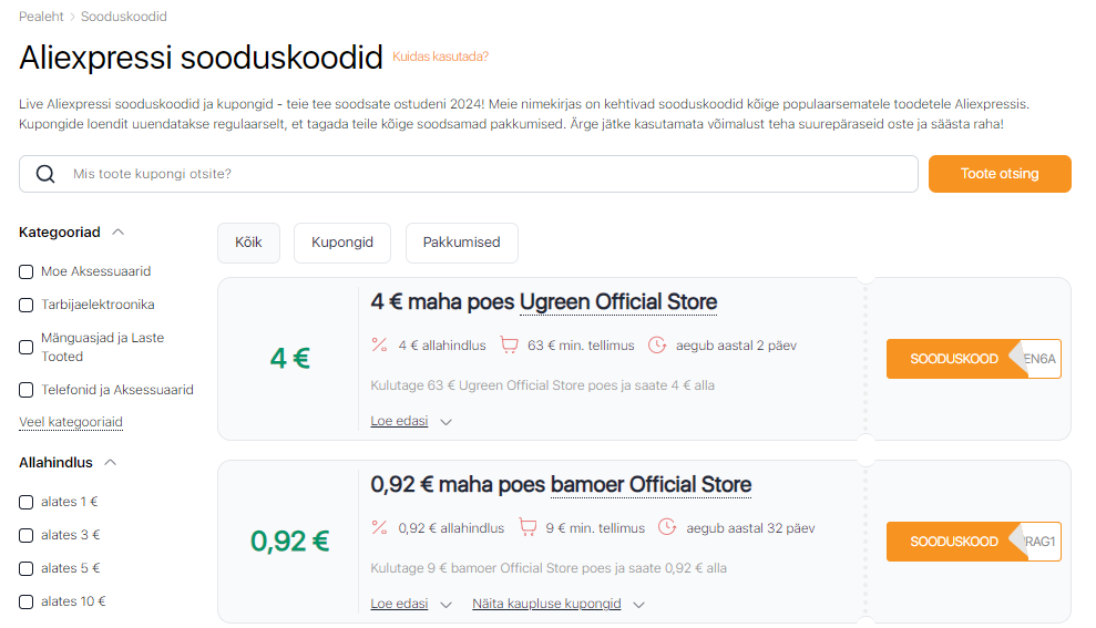 Kuidas Aliexpressi kupongid töötavad
