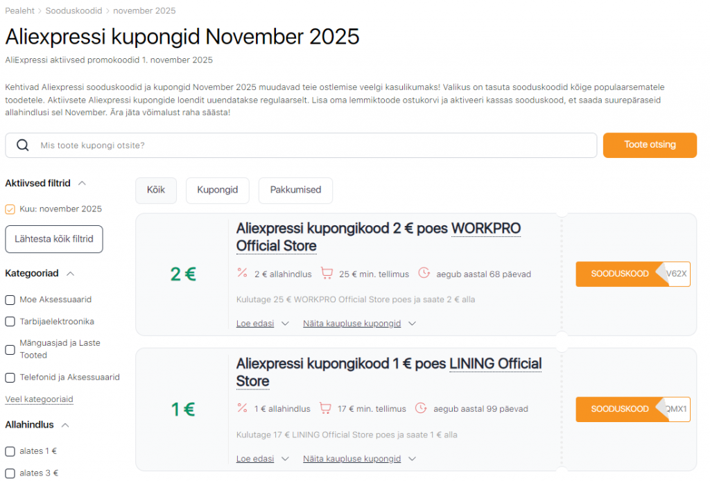 11.11 müük AliExpressil sooduskoodid
