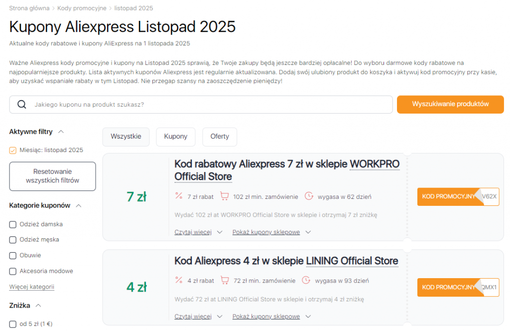 Wyprzedażach Aliexpress listopad kupony