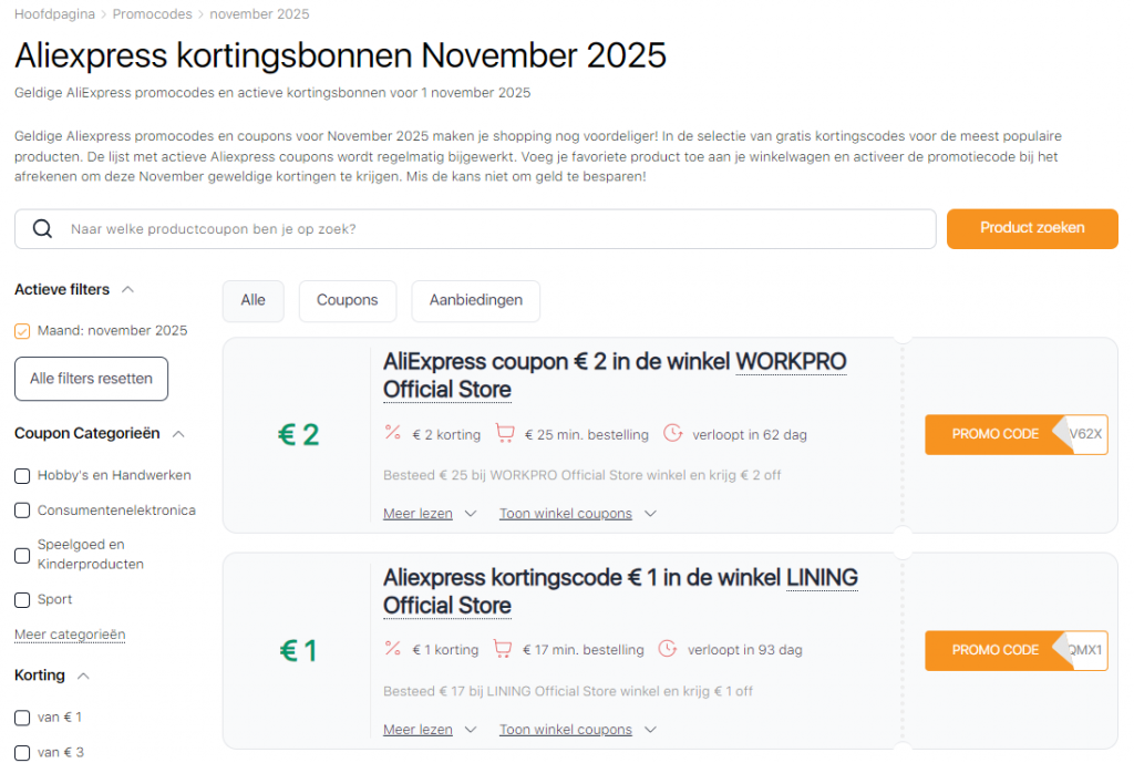 Verkoop op Aliexpress november kortingsbonnen