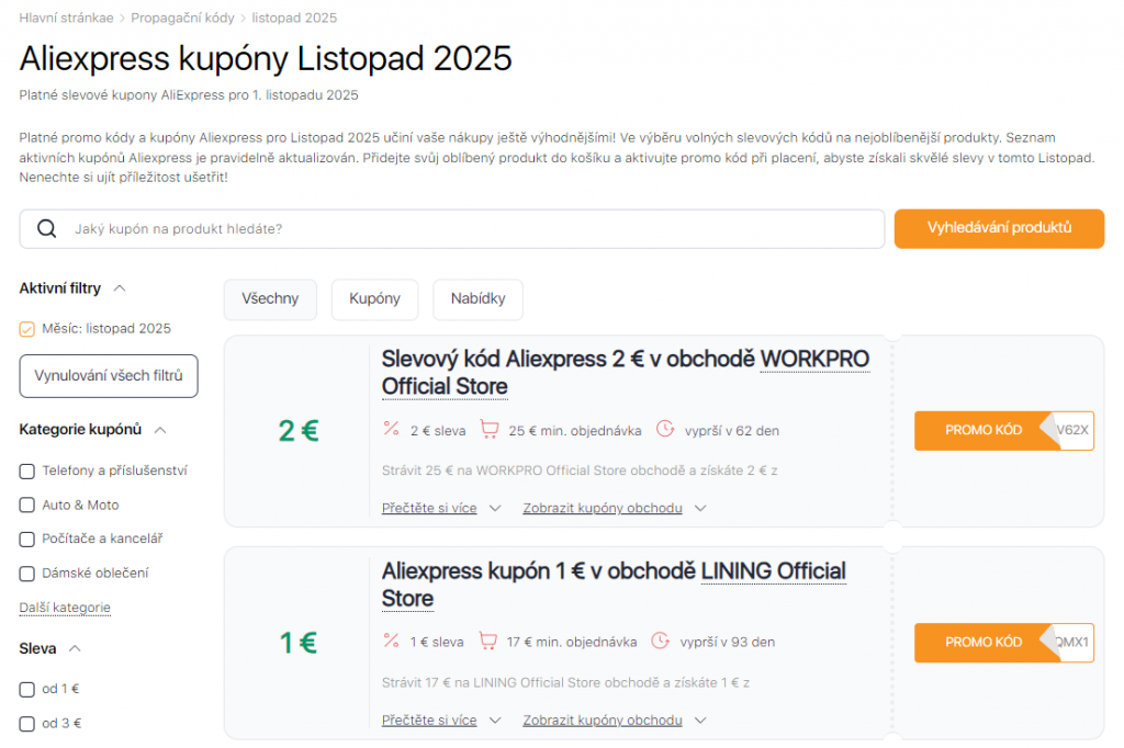 Výprodejích na Aliexpressu Listopad kupóny