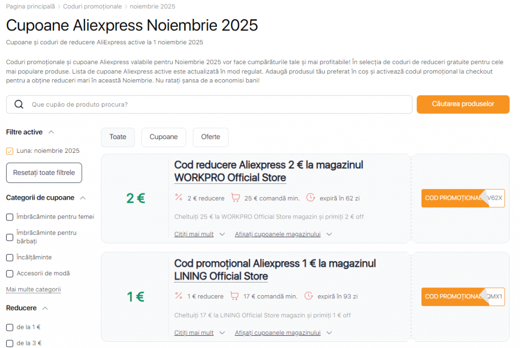 Vânzările pe Aliexpress Noiembrie Cupoane