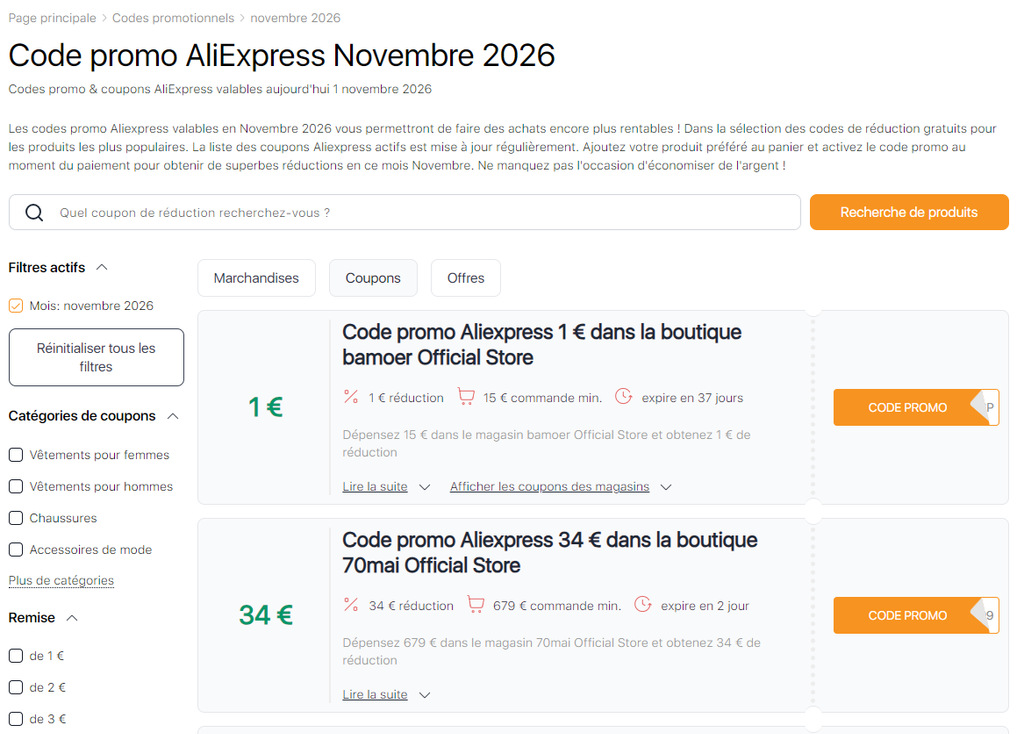 Vente 11.11 AliExpress code promo