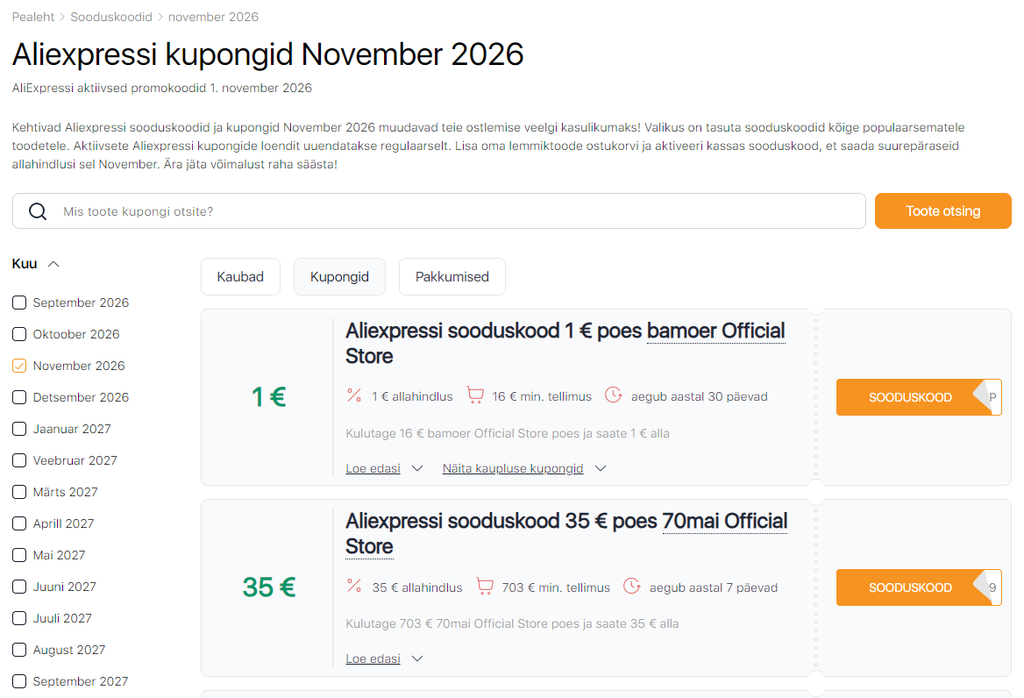 11.11 müük AliExpressil kuponge