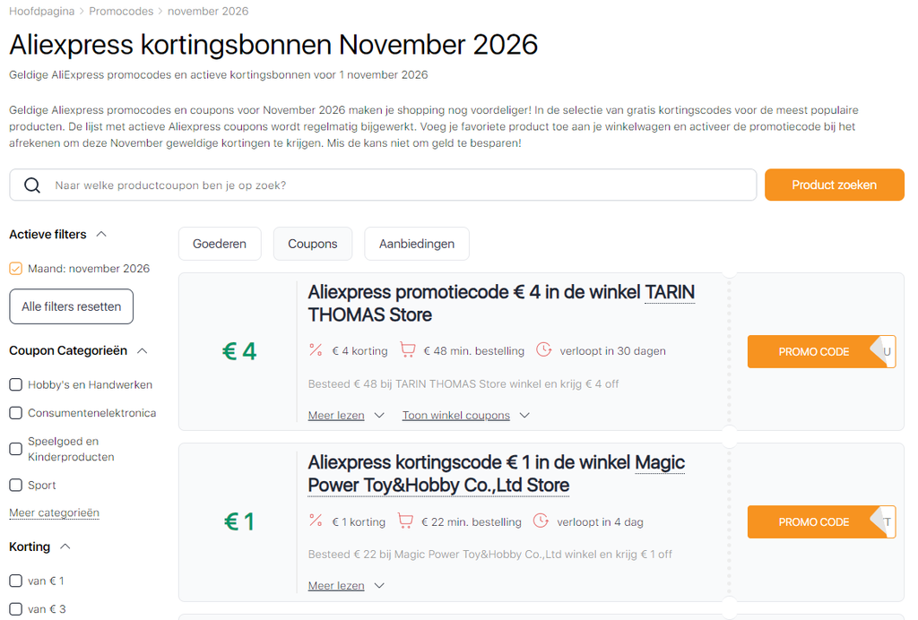 Uitverkoop op Aliexpress november kortingsbonnen