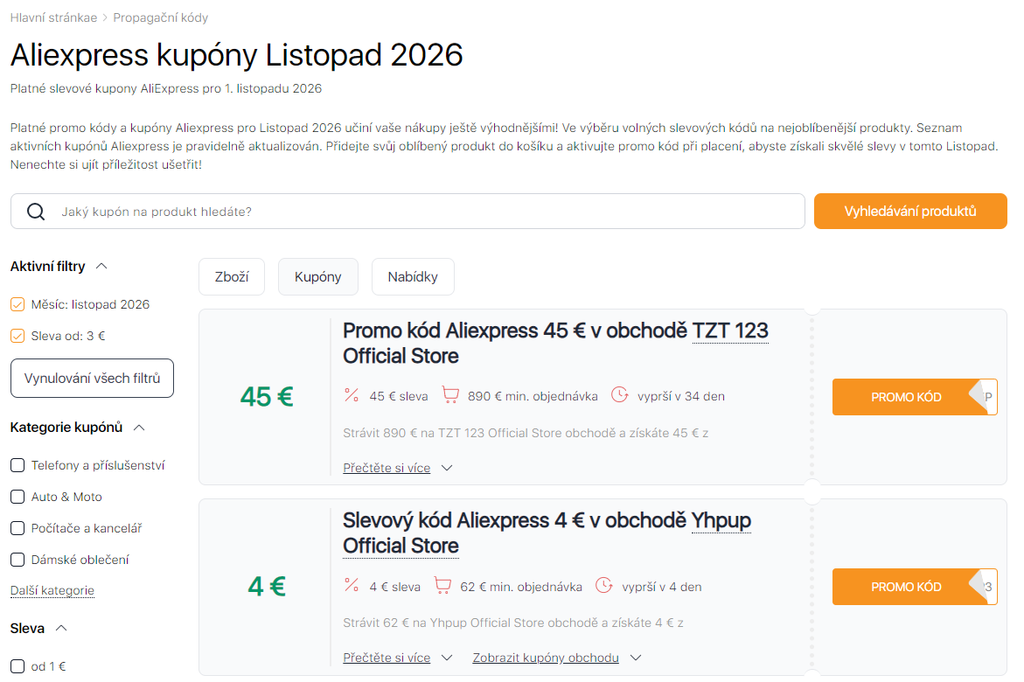 Výprodeje na Aliexpressu v listopadu – kupóny