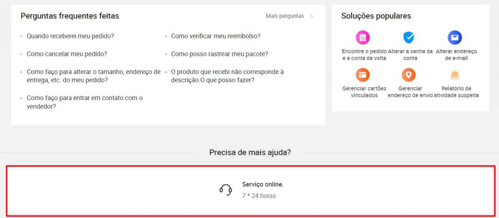 Como entrar em contato com a equipe de suporte técnico do Aliexpress