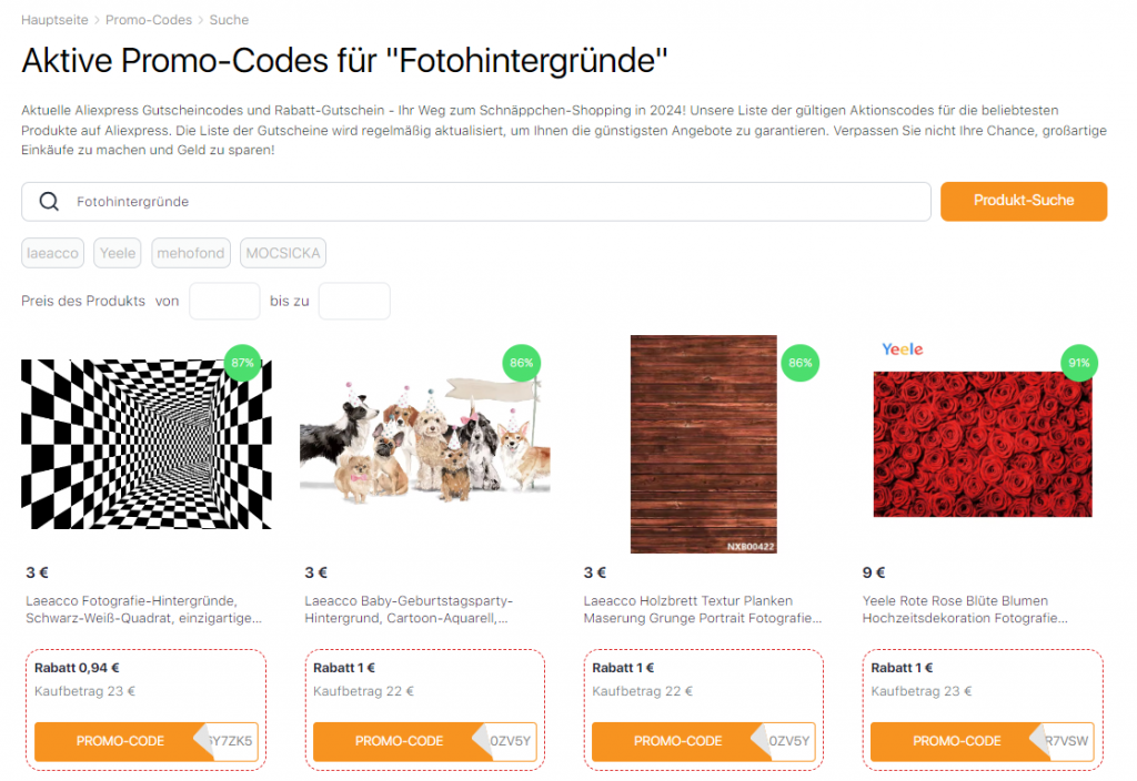 Hintergründe für die Fotografie AliExpress promo codes