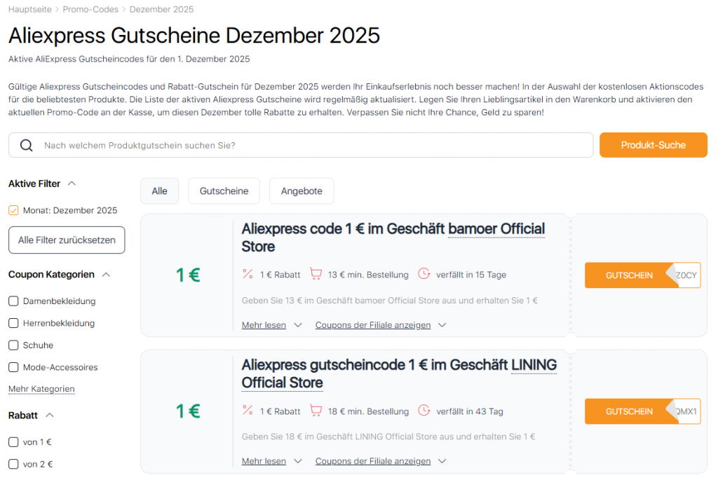 Verkäufe auf Aliexpress Dezember Promocodes