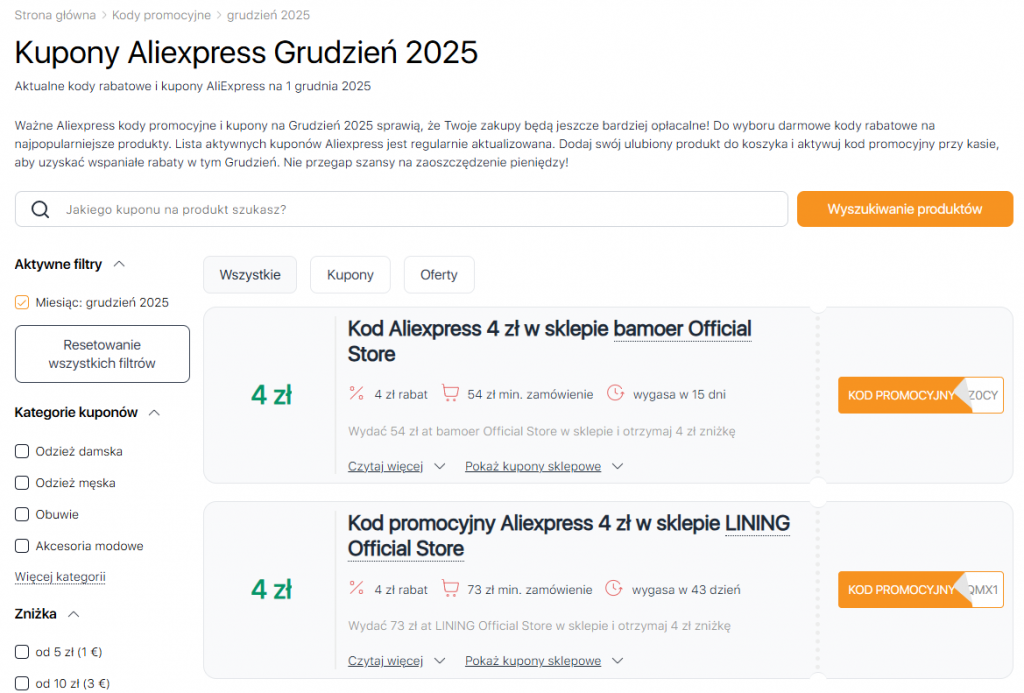 Wyprzedażach Aliexpress grudniu kupony