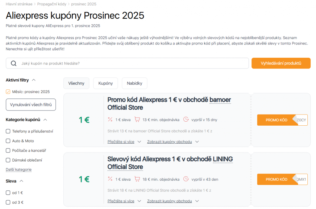 Výprodejích Aliexpressu prosinec kupóny