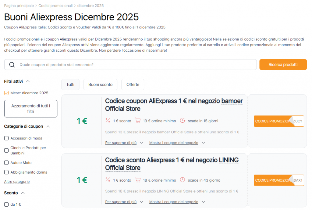 Vendite Aliexpress dicembre coupon