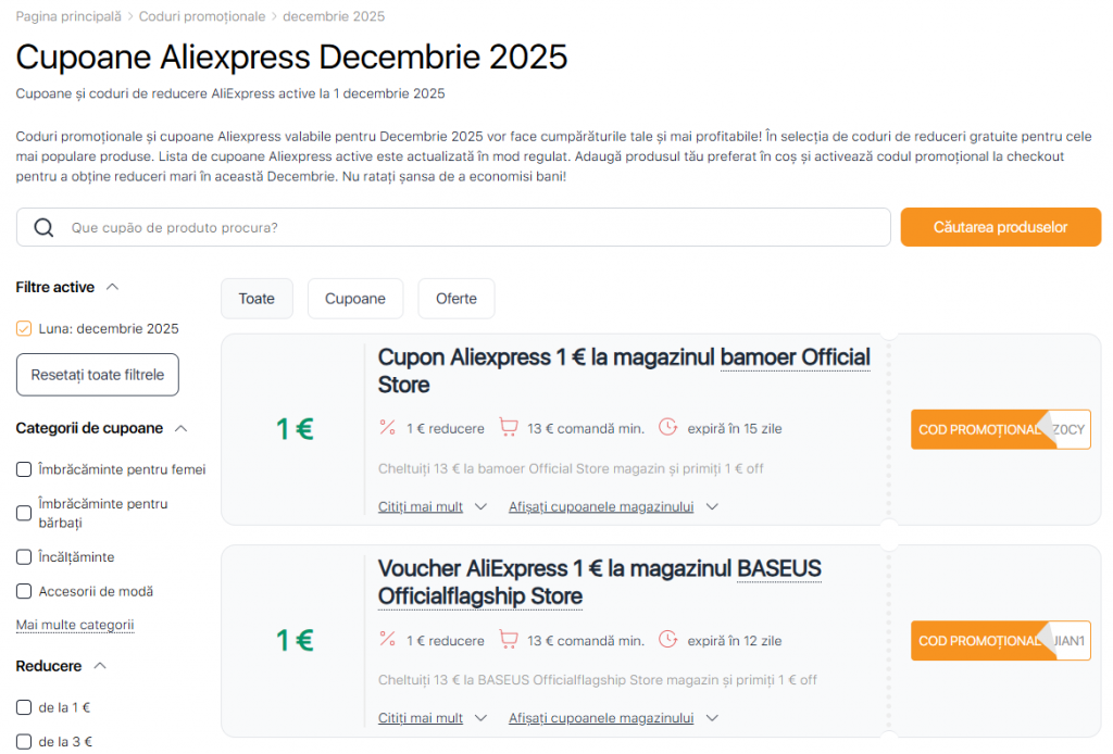 Vânzările Aliexpress Decembrie cupoane