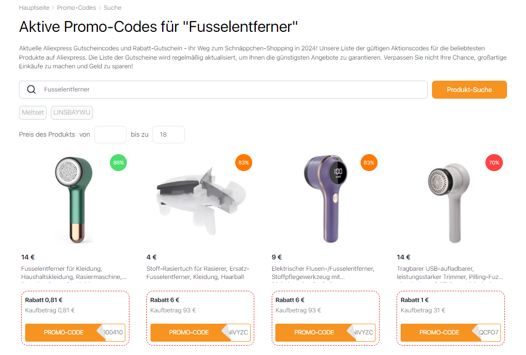 Fusselentferner - Aliexpress Rabattcodes