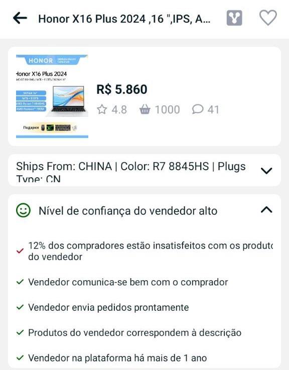 Aplicativo móvel Aliexpress - venderor