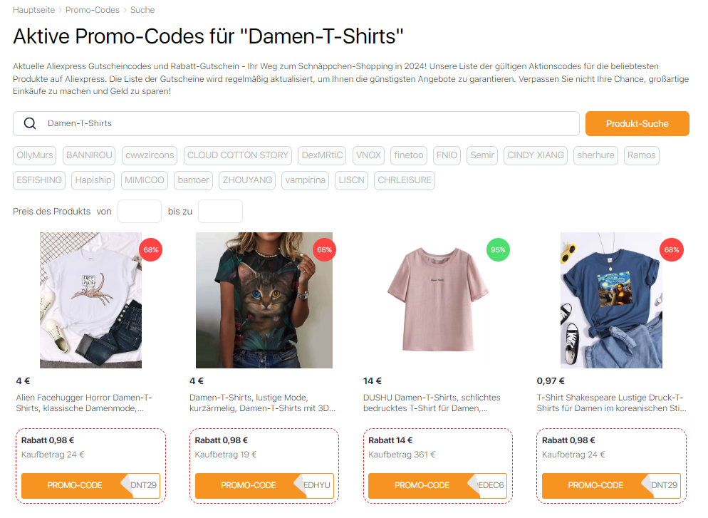 Damen-T-Shirts AliExpress Promo-Codes